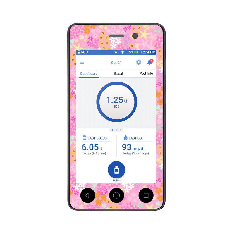 Peelz Pink Petals Sticker for Omnipod DASH ® PDM – Pump Peelz Peelz/Stickers White Smoke Whole System Peelz (front + case),Front Peelz,Case Peelz