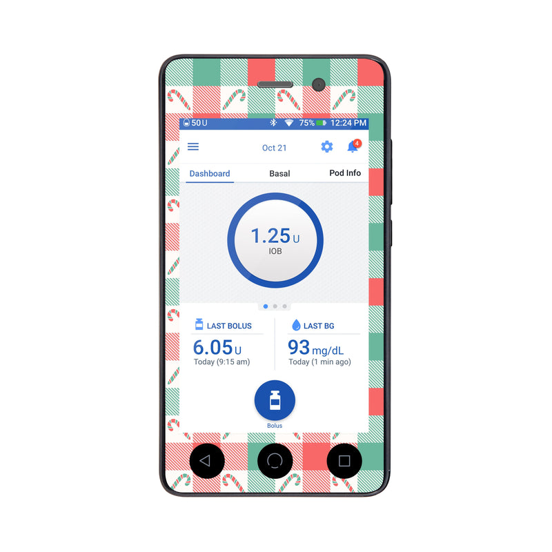 Peelz Peppermint Plaid Sticker for Omnipod DASH® PDM – Pump Peelz Peelz/Stickers White Smoke Whole System Peelz (front + case),Front Peelz,Case Peelz