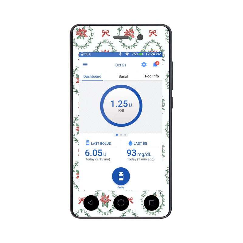 Peelz Poinsettia Parade Sticker for Omnipod DASH® PDM – Pump Peelz Peelz/Stickers White Smoke Whole System Peelz (front + case),Front Peelz,Case Peelz