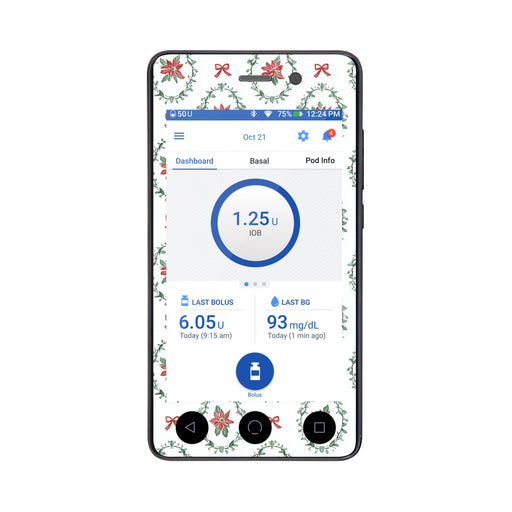 Peelz Poinsettia Parade Sticker for Omnipod DASH® PDM – Pump Peelz Peelz/Stickers White Smoke Whole System Peelz (front + case),Front Peelz,Case Peelz