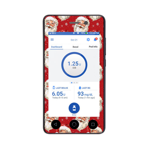 Peelz Jolly Old Saint Nick Sticker for Omnipod DASH® PDM – Pump Peelz Peelz/Stickers White Smoke Whole System Peelz (front + case),Front Peelz,Case Peelz