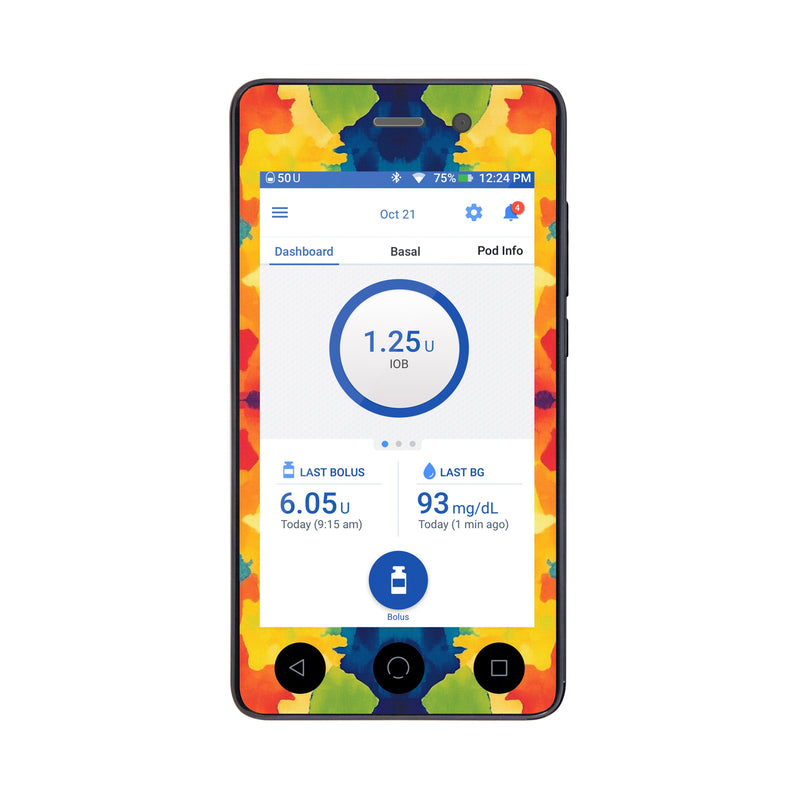 Peelz Bright Tie Dye Sticker for Omnipod DASH ® PDM – Pump Peelz Peelz/Stickers White Smoke Whole System Peelz (front + case),Front Peelz,Case Peelz