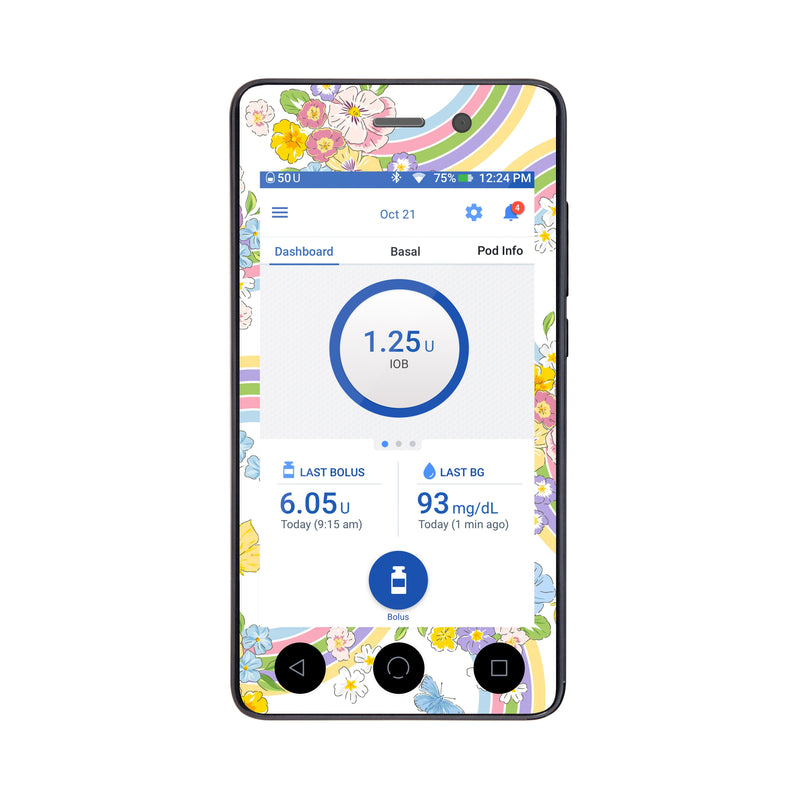Peelz Rainbow Blooms Sticker for Omnipod DASH ® PDM – Pump Peelz Peelz/Stickers White Smoke Whole System Peelz (front + case),Front Peelz,Case Peelz