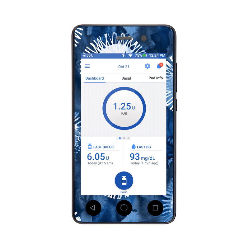 Peelz Monochrome Blue Tie Dye Sticker for Omnipod DASH ® PDM – Pump Peelz Peelz/Stickers White Smoke Whole System Peelz (front + case),Front Peelz,Case Peelz
