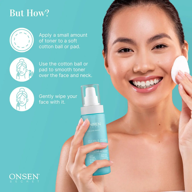Onsen Secret Cleanse & Tone Duo Cleansers Kits Medium Aquamarine 150ml Aloe Gel Cleanser + Clean & Toner,150ml Milk Wash + Clean & Toner Toner