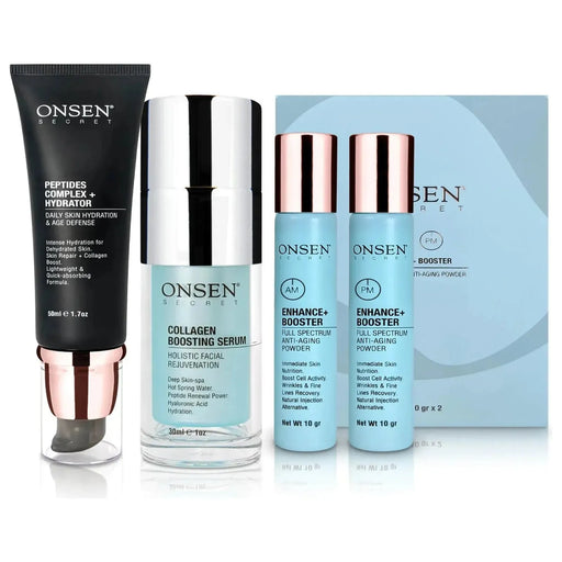 Onsen Secret Enhanced Beauty+ Collagen Kit Skin Care Sets Light Blue 20gr AM+PM Boost + 50ml Peptide+ Complex Hydrator + 20ml Collagen Boosting Serum