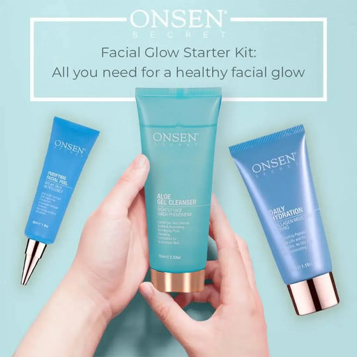 Onsen Secret Facial Glow Starter Kit Skin Care Sets Light Gray 30ml Facial Peel + 75ml Aloe Gel Cleanser  + 35ml Daily Hydration,50ml Facial Peel + 150ml Aloe Gel Cleanser + 50ml Daily Hydration,50ml Facial Peel + 150ml Milk Wash + 50ml Daily Hydration