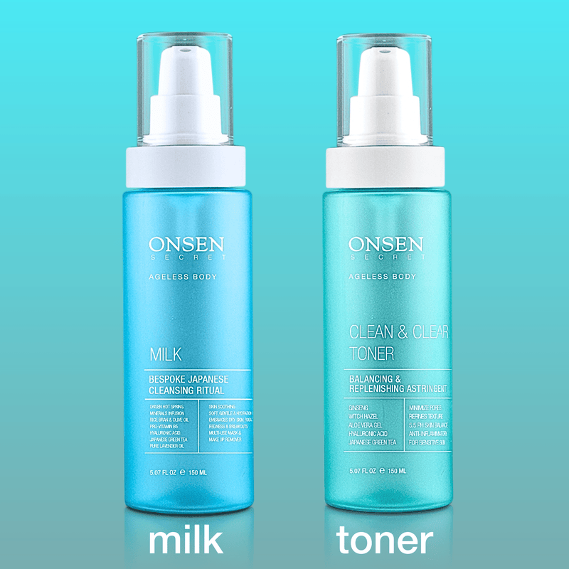 Onsen Secret Cleanse & Tone Duo Cleansers Kits Medium Aquamarine 150ml Milk Wash + Clean & Toner Toner