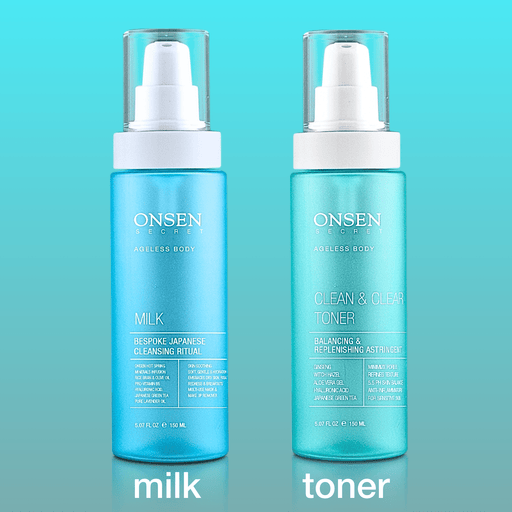 Onsen Secret Cleanse & Tone Duo Cleansers Kits Medium Aquamarine 150ml Milk Wash + Clean & Toner Toner