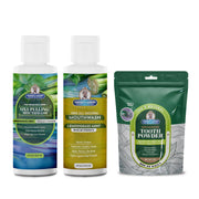 Garner's Garden Travel Sized Oral Care Trio | Trio | H2O2 | Fluoride Free Oral Care White Smoke Lemongrassmint / 4oz Rinses / Regular Strength + 2oz Organic Tooth Powder