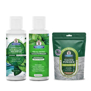 Garner's Garden Travel Sized Oral Care Trio | Trio | H2O2 | Fluoride Free Oral Care White Smoke Peppermint / 4oz Rinses / Regular Strength + 2oz Organic Tooth Powder