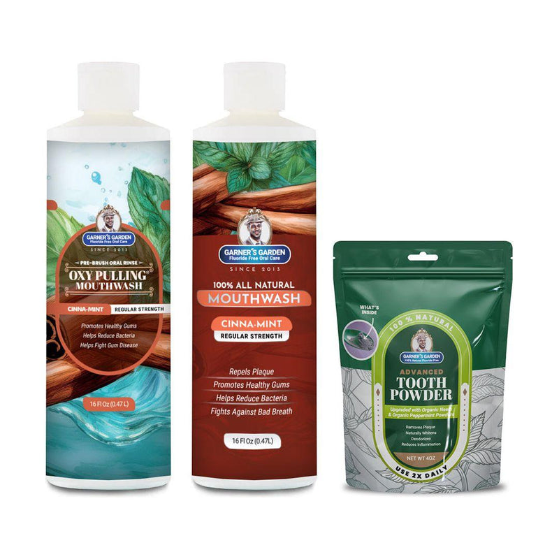 Garner's Garden Oral Care Package | Trio | H2O2 | Fluoride Free Packages White Smoke Regular Cinnamint / 2 oz Organic Tooth Powder