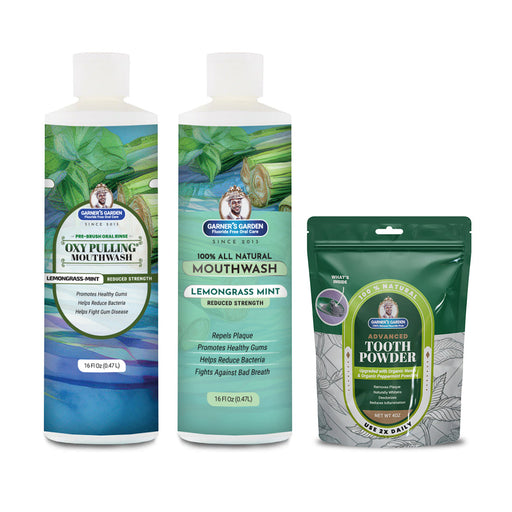 Garner's Garden Oral Care Package | Trio | H2O2 | Fluoride Free Packages White Smoke Reduced Lemongrassmint / 2 oz Organic Tooth Powder