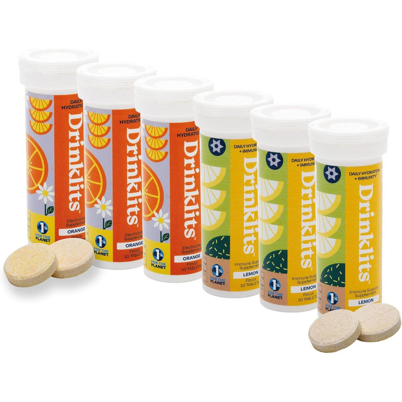 Drinklits Orange Daily Hydration Mix & Lemon Daily Immune Support - 6 Tubes | 60 Servings Immunity Hydration Electrolyte Tablets White Smoke