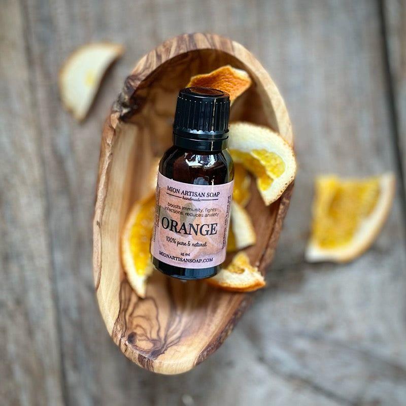 MION Artisan Soap Co. Orange Essential Oil | Uplifting, Energizing Rosy Brown