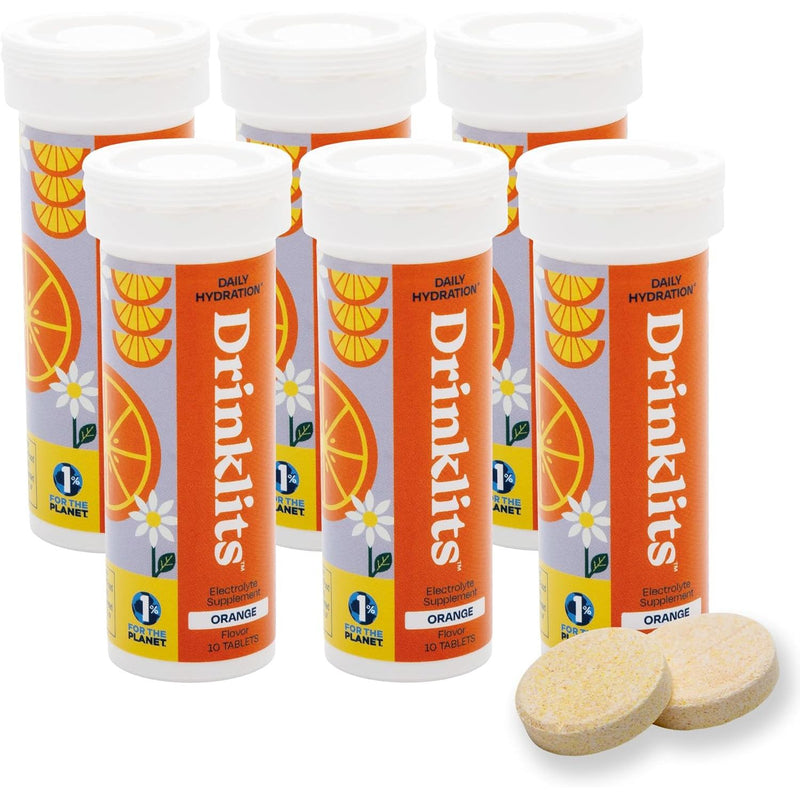 Drinklits Orange Fizzy Electrolyte Sports Drink Tablets - 6 Tubes | 60 Servings Hydration Electrolyte Tablets White Smoke