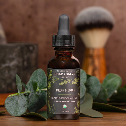 Chagrin Valley Soap & Salve Beard & Pre-Shave Oil: Fresh Herbs Scent Beard Oil Dark Olive Green 1 fl oz Bottle