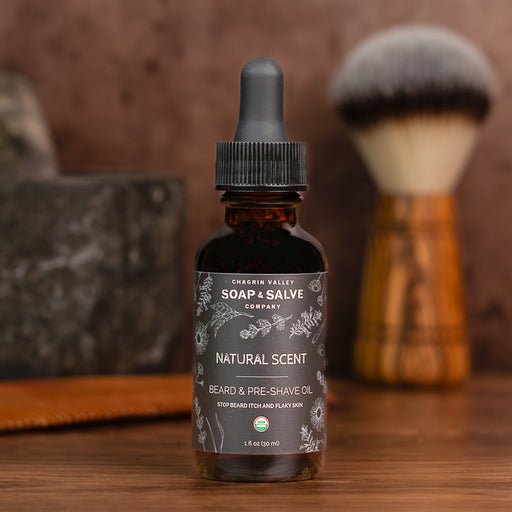 Chagrin Valley Soap & Salve Beard & Pre-Shave Oil: Natural Scent Beard Oil Dark Olive Green 1 fl oz Bottle