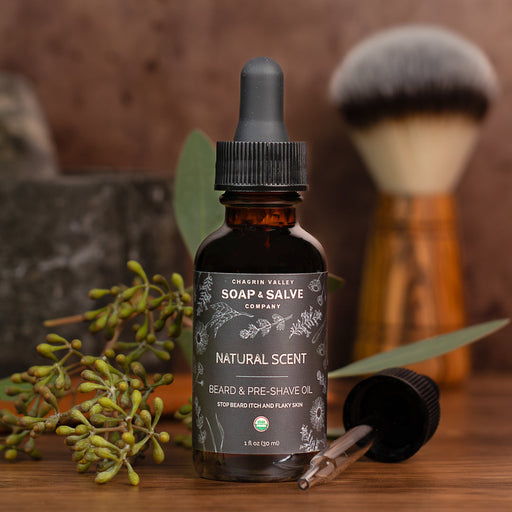 Chagrin Valley Soap & Salve Beard & Pre-Shave Oil: Natural Scent Beard Oil Dark Olive Green 1 fl oz Bottle