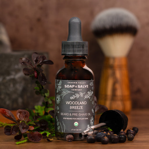 Chagrin Valley Soap & Salve Beard & Pre-Shave Oil: Woodland Breeze Scent Beard Oil Dark Olive Green 1 fl oz Bottle
