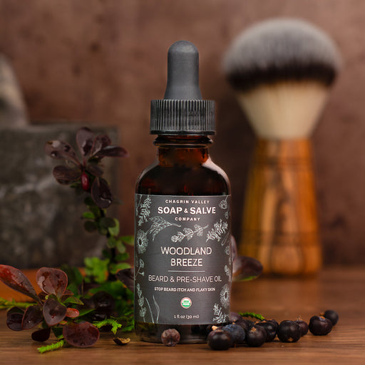 Chagrin Valley Soap & Salve Beard & Pre-Shave Oil: Woodland Breeze Scent Beard Oil Dark Olive Green 1 fl oz Bottle