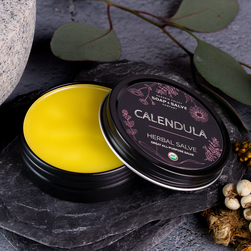 Chagrin Valley Soap & Salve Salve: Calendula Healing Salve Black 2 fl oz Tin,1 fl oz Tin
