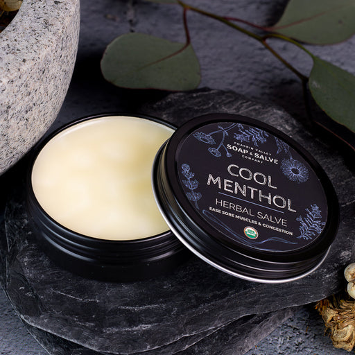 Chagrin Valley Soap & Salve Salve: Cool Menthol Healing Salve Black 2 fl oz Tin,1 fl oz Tin