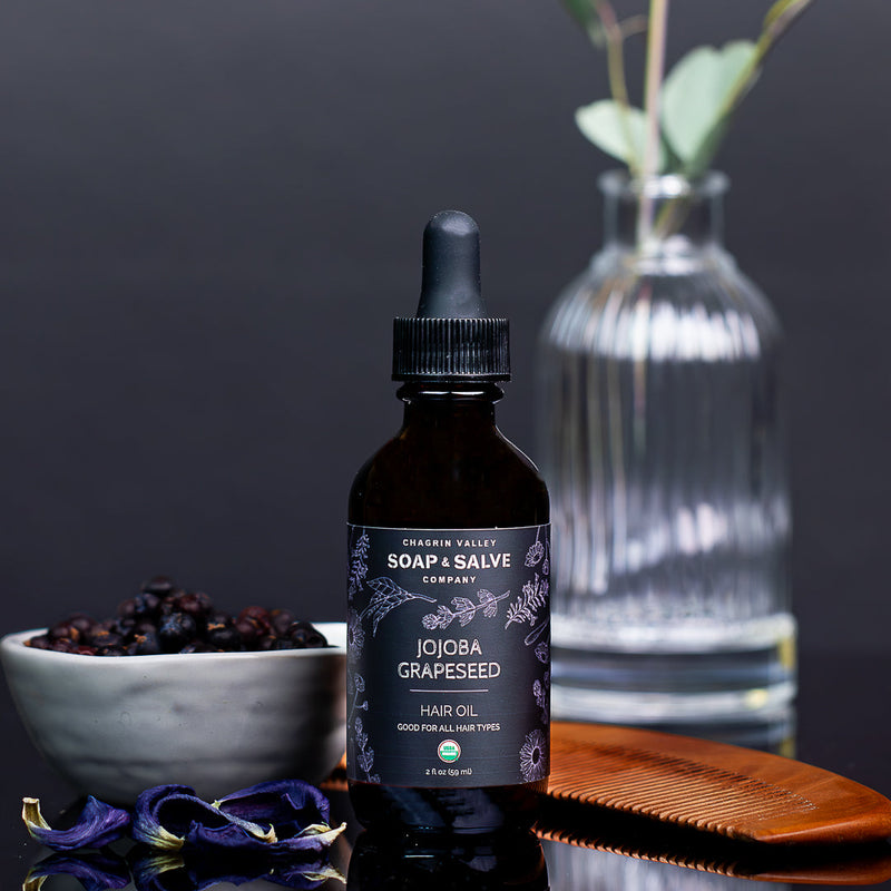 Chagrin Valley Soap & Salve Hair Oil: Jojoba Grapeseed Hair Oil Dark Slate Gray 2 fl oz Bottle