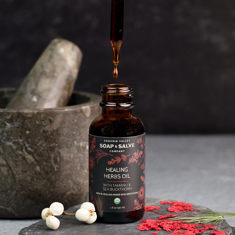 Chagrin Valley Soap & Salve Tamanu & Sea Buckthorn Healing Herbal Serum Body Oil Black 1 fl oz Bottle