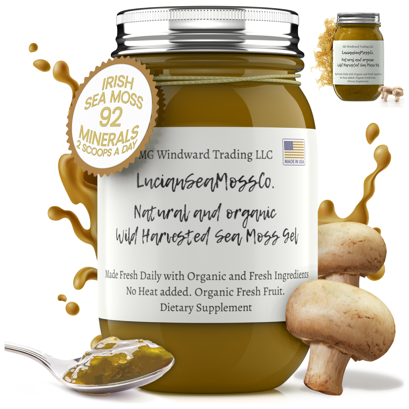 MG Windward Trading LLC Organic Mega Mushroom Infused Sea Moss Gel Herbal Gel Saddle Brown 8 oz. / Without Agave and Mango,8 oz. / With Agave and Mango,16 oz. / Without Agave and Mango,16 oz. / With Agave and Mango,32 oz. / Without Agave and Mango,32 oz. / With Agave and Mango