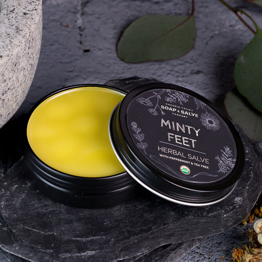 Chagrin Valley Soap & Salve Salve: Minty Feet Balm Healing Salve Dark Slate Gray 2 fl oz Tin,1 fl oz Tin
