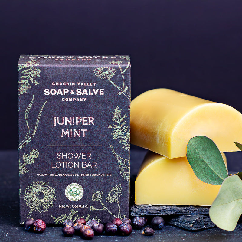 Chagrin Valley Soap & Salve Shower Butter Bar: Juniper Mint Shower Lotion Bar Dark Slate Gray 3 oz Bar
