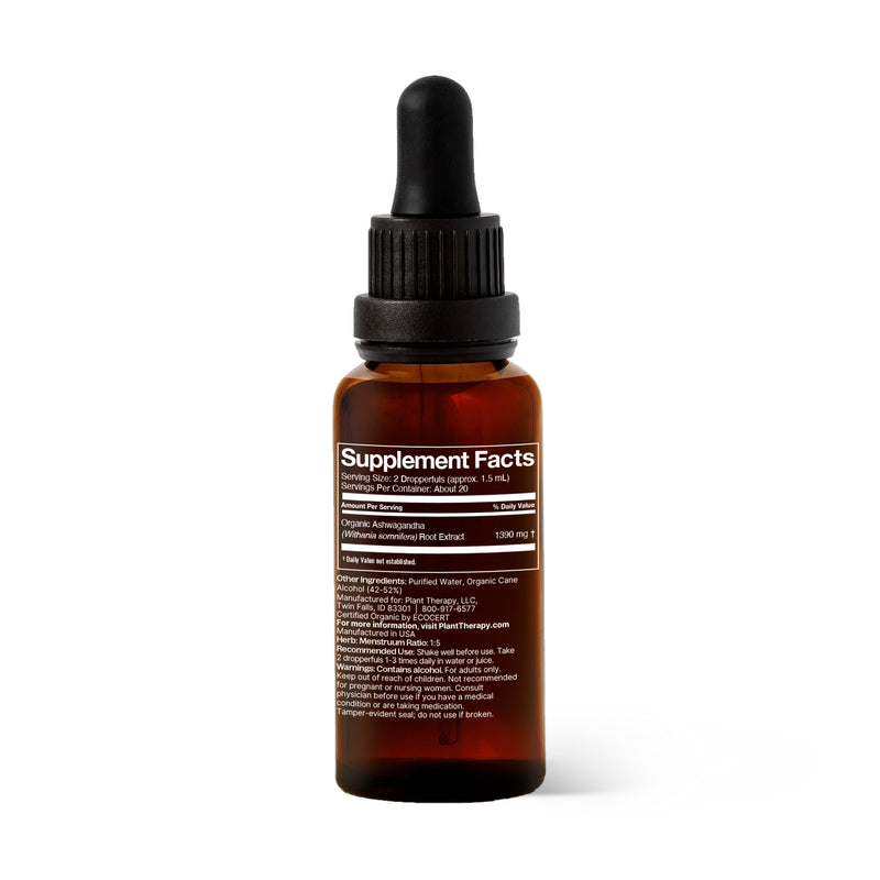 Plant Therapy Organic Ashwagandha Herbal Tincture Supplement Black 30 mL