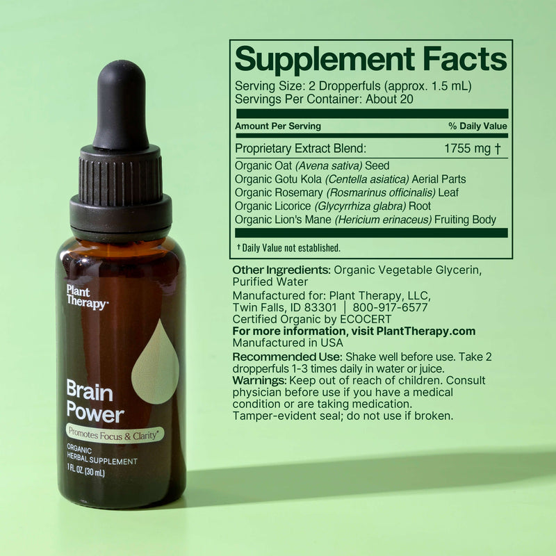 Plant Therapy Brain Power Organic Herbal Supplement Supplement Gray 30 mL