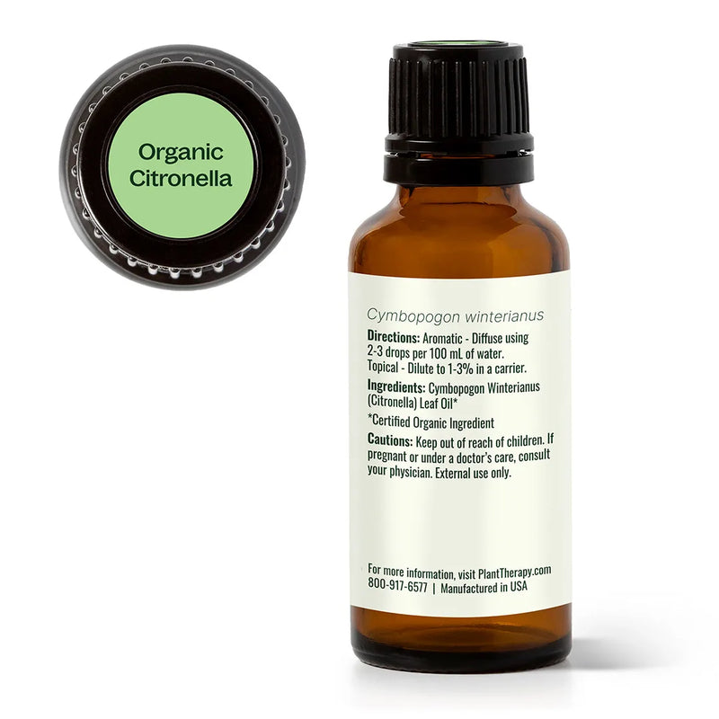 Plant Therapy Organic Citronella Essential Oil Essential Oil White Smoke 10 mL,30 mL