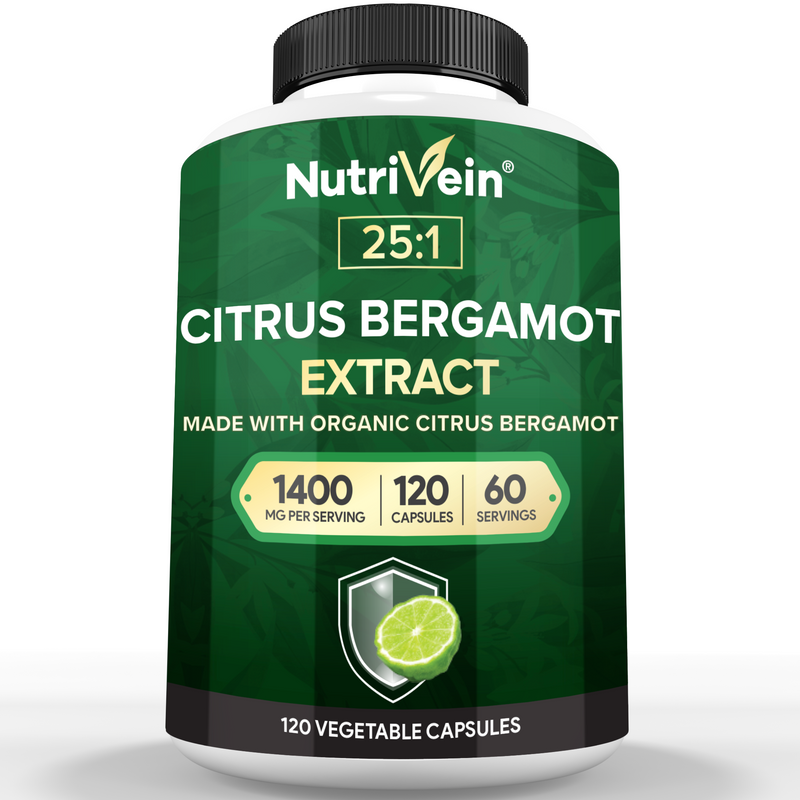 Nutrivein Nutrivein Premium Citrus Bergamot Supplement 1400mg 25:1 Bergamia Extract - 60 Day Supply - 120 Capsules White Smoke