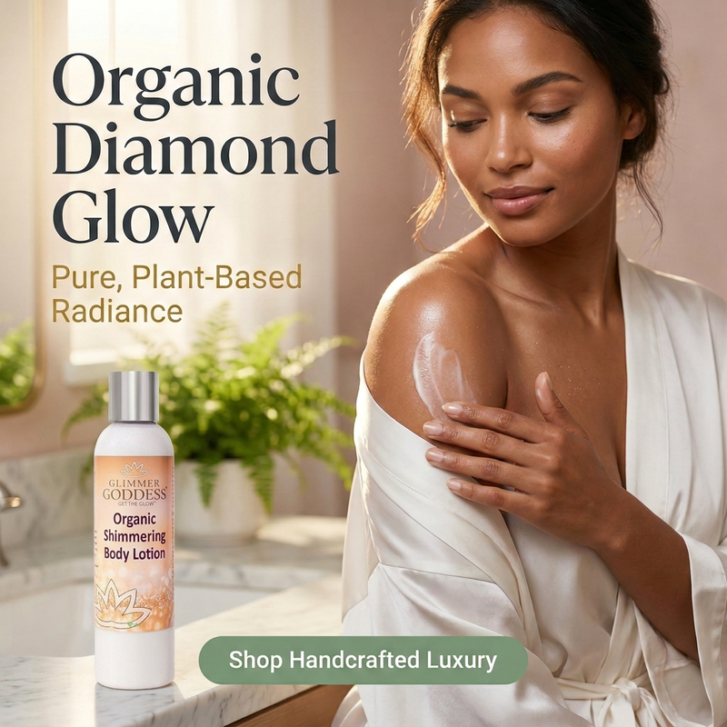 Glimmer Goddess® Organic Skin Care Organic Diamond Shimmer Body Lotion – Buildable Luminous Glow Shimmer Rosy Brown 8 oz. / Sexy Level 2,8 oz. / Super Level 3,4 oz. / Sexy Level 2,4 oz. / Super Level 3