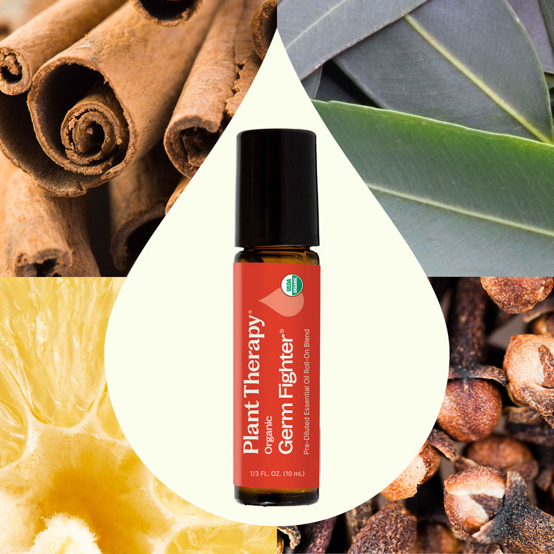 Plant Therapy Organic Germ Fighter Essential Oil Blend Pre-Diluted Roll-On Essential Oil Seashell 10 mL