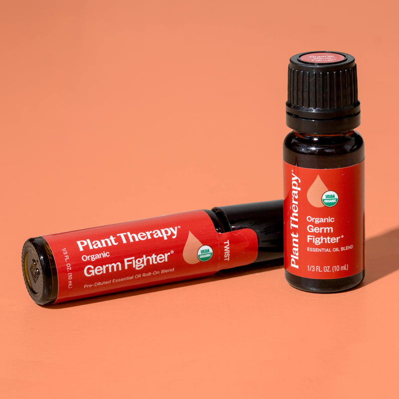 Plant Therapy Organic Germ Fighter Essential Oil Blend Pre-Diluted Roll-On Essential Oil Light Salmon 10 mL