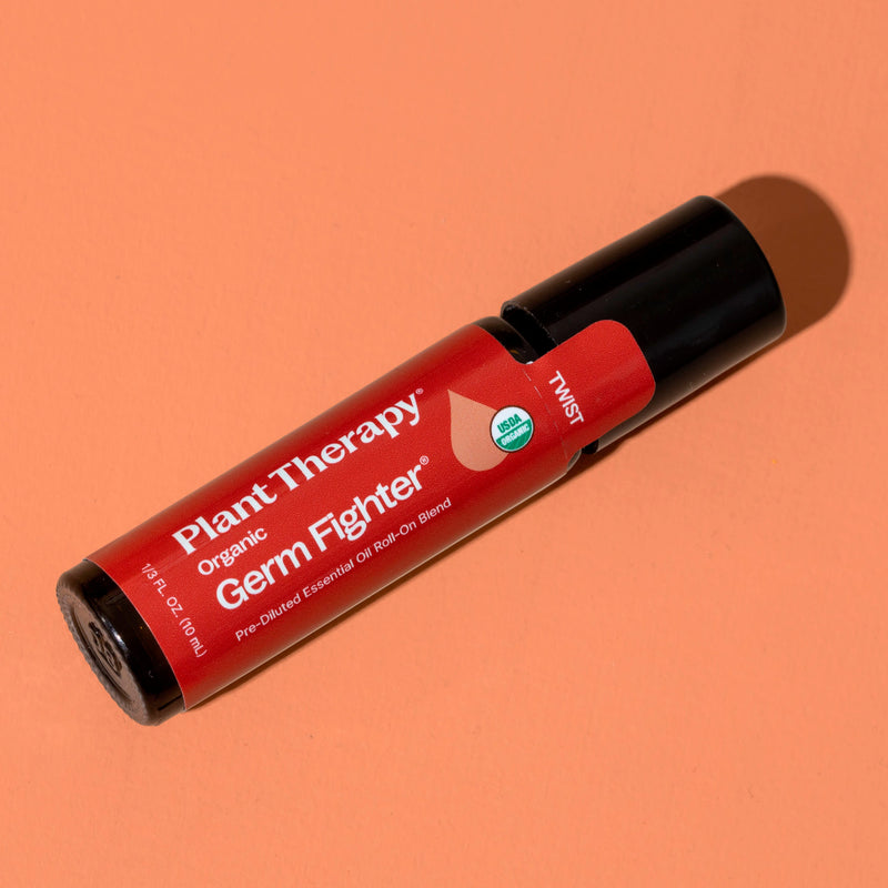 Plant Therapy Organic Germ Fighter Essential Oil Blend Pre-Diluted Roll-On Essential Oil Sandy Brown 10 mL