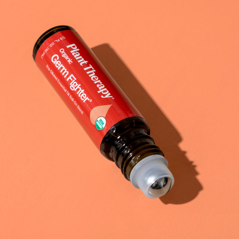 Plant Therapy Organic Germ Fighter Essential Oil Blend Pre-Diluted Roll-On Essential Oil Sandy Brown 10 mL