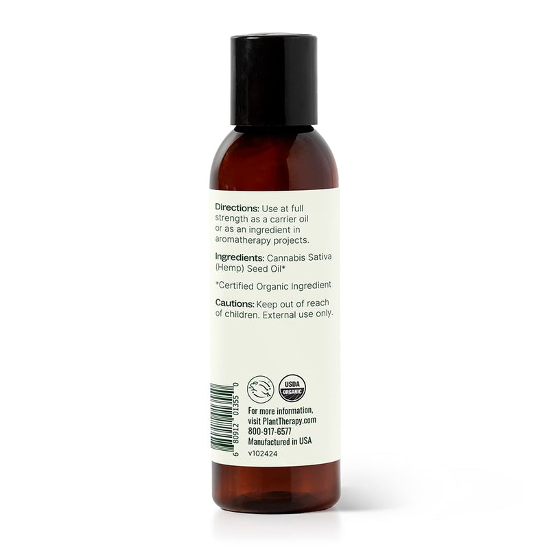 Plant Therapy Organic Hemp Seed Carrier Oil Body Care White Smoke 4 oz,16 oz