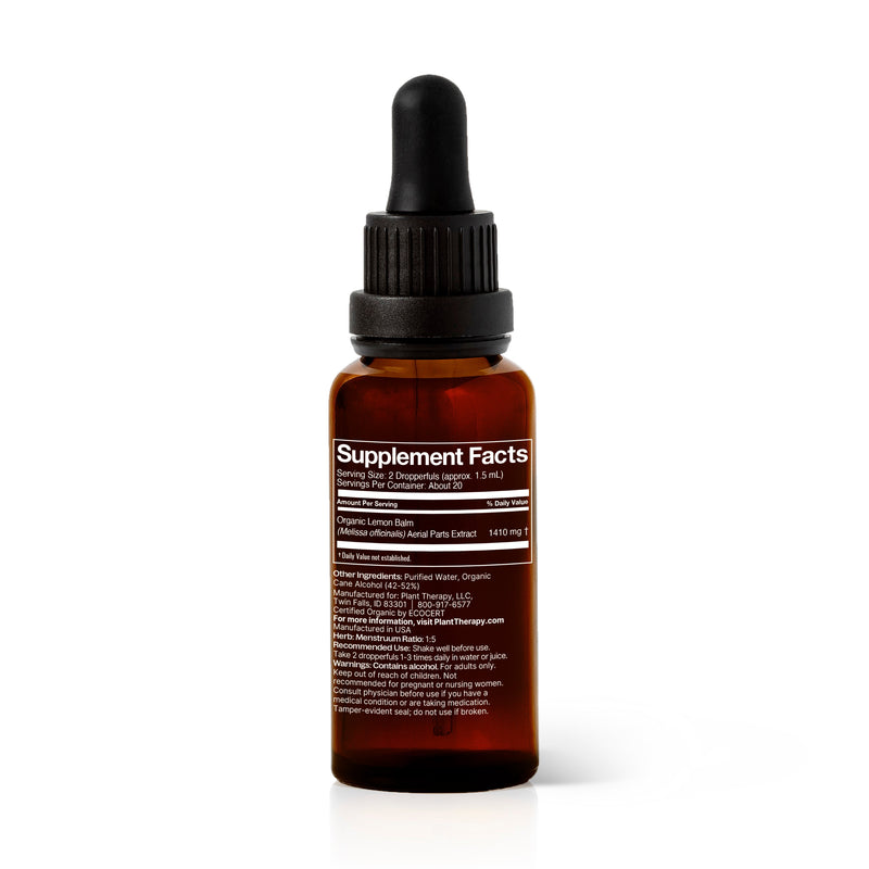 Plant Therapy Organic Lemon Balm Herbal Tincture Supplement Antique White 30 mL