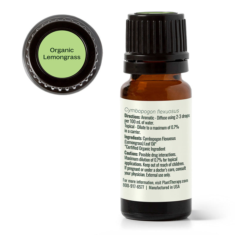 Plant Therapy Organic Lemongrass Essential Oil Essential Oil White Smoke 10 mL,30 mL,100 mL