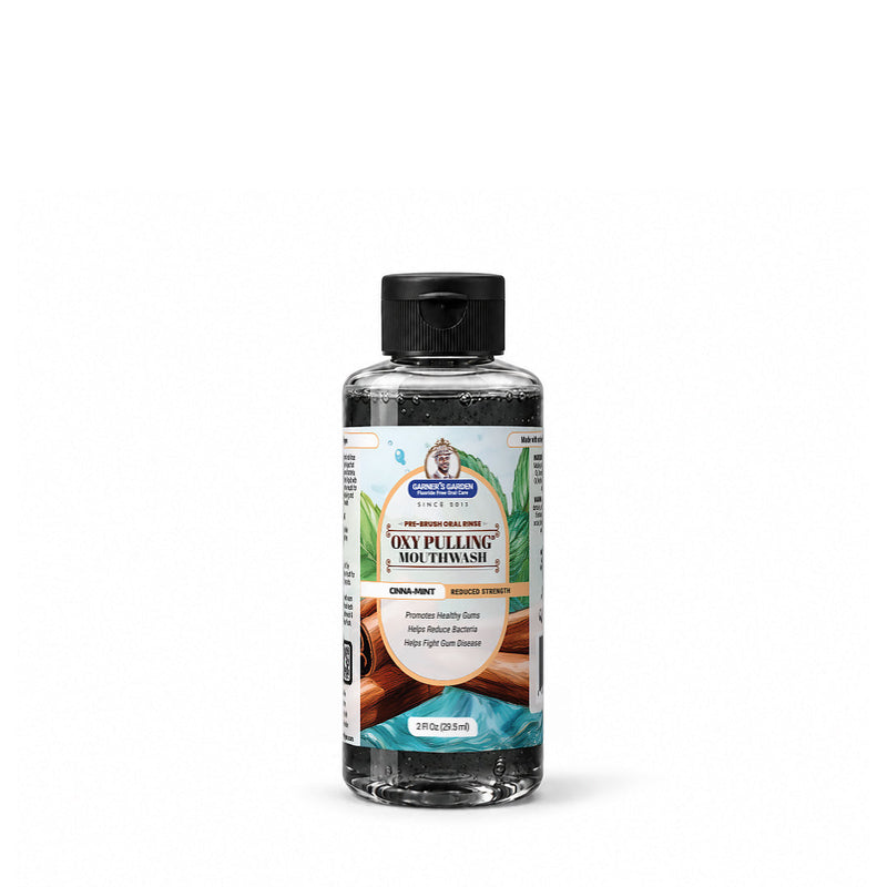 Garner's Garden Travel Sized Oxy Pulling Mouthwash | Activated Charcoal | H2O2 Oral Care White Smoke Cinna-Mint / Sensitive Formula / 2 oz