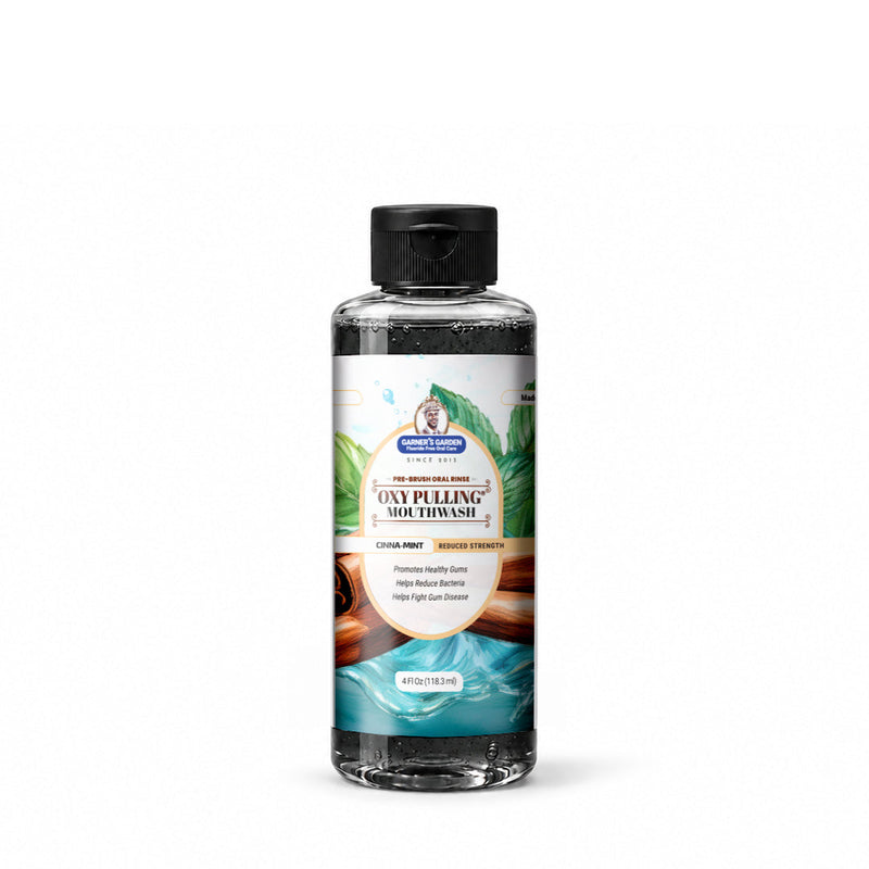 Garner's Garden Oxy Pulling | H2O2 & Charcoal | Pre-Brush Rinse Oxy Pulling White Smoke Cinna-Mint / Reduced/Sensitive Formula / 4 oz (try me)