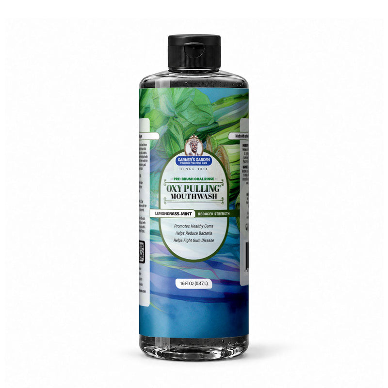 Garner's Garden Oxy Pulling | H2O2 & Charcoal | Pre-Brush Rinse Oxy Pulling White Smoke Lemongrass - Mint / Reduced/Sensitive Formula / 16 oz (Recommended)