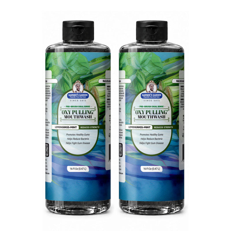 Garner's Garden Oxy Pulling | H2O2 & Charcoal | Pre-Brush Rinse Oxy Pulling White Smoke Lemongrass - Mint / Reduced/Sensitive Formula / Double Pack 2 x 16 oz