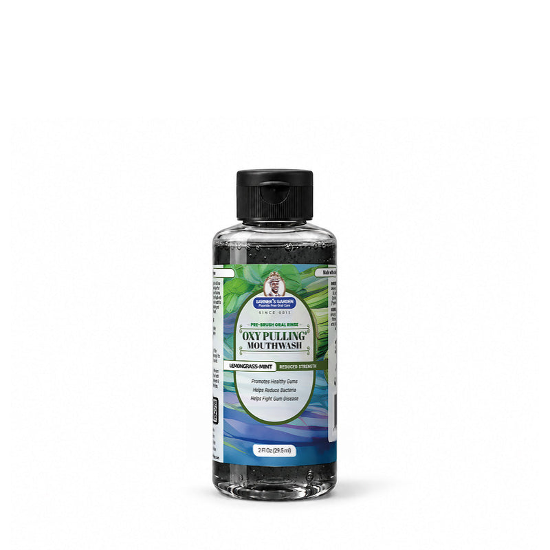 Garner's Garden Oxy Pulling | H2O2 & Charcoal | Pre-Brush Rinse Oxy Pulling White Smoke Lemongrass - Mint / Reduced/Sensitive Formula / 2 oz (travel)
