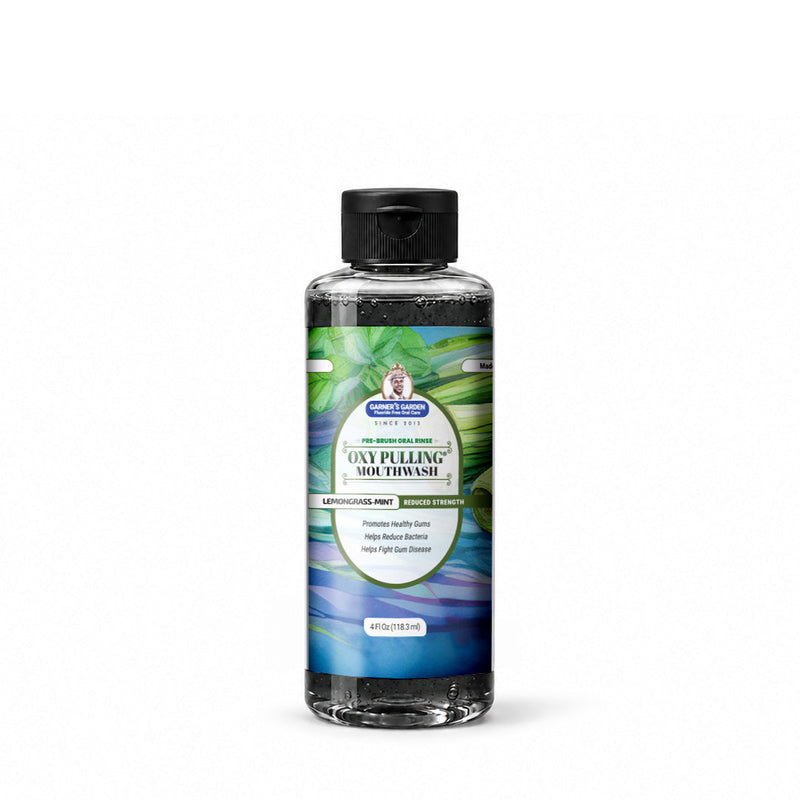 Garner's Garden Oxy Pulling | H2O2 & Charcoal | Pre-Brush Rinse Oxy Pulling White Smoke Lemongrass - Mint / Normal / 4 oz (try me),Lemongrass - Mint / Reduced/Sensitive Formula / 4 oz (try me)